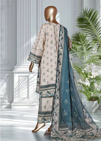 3 Piece Printed Off White & Blue Color Lawn Shirt with Trouser & Dupatta