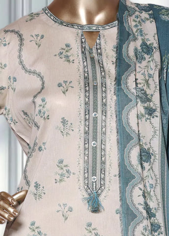 3 Piece Printed Off White & Blue Color Lawn Shirt with Trouser & Dupatta