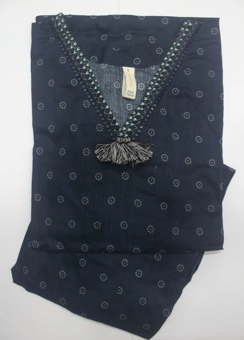 2 Piece Printed Stitched Navy Blue Color Lawn Shirt and Farshi Shalwar