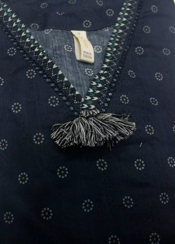2 Piece Printed Stitched Navy Blue Color Lawn Shirt and Farshi Shalwar