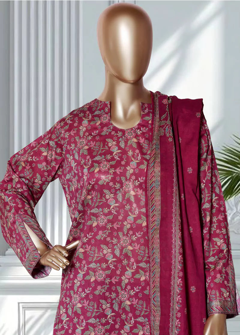 3 Piece Printed Shocking Pink Color Lawn Shirt with Trouser & Dupatta