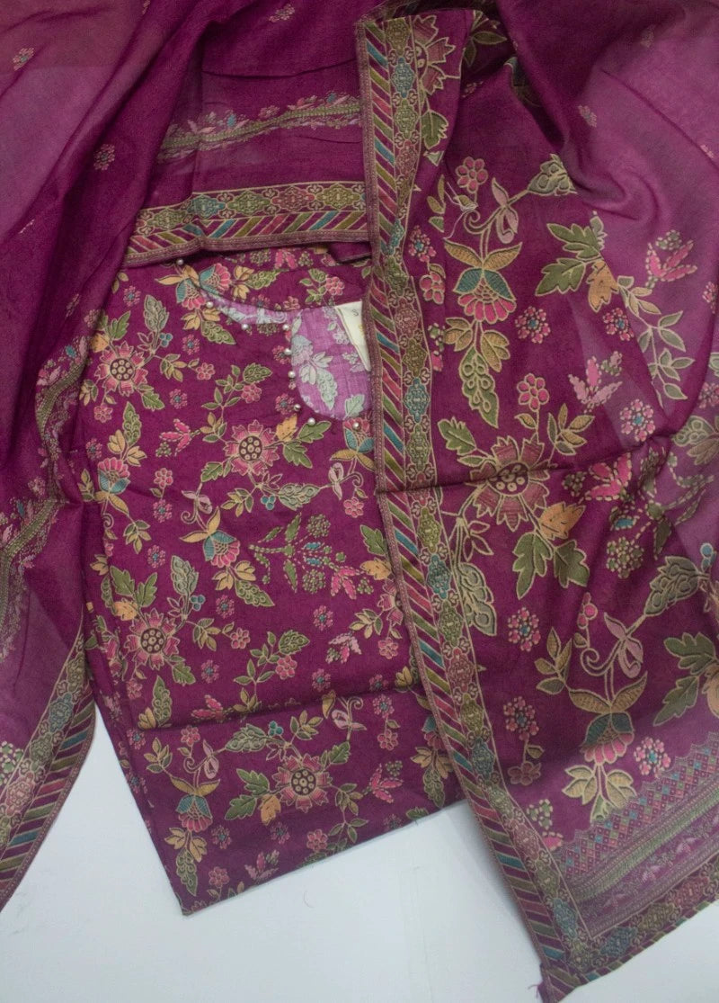 3 Piece Printed Stitched Shocking Pink Color Lawn Shirt with Trouser & Dupatta
