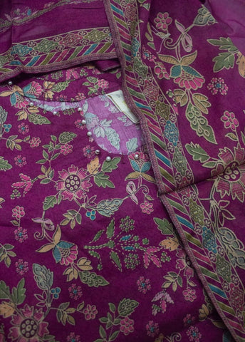 3 Piece Printed Stitched Shocking Pink Color Lawn Shirt with Trouser & Dupatta