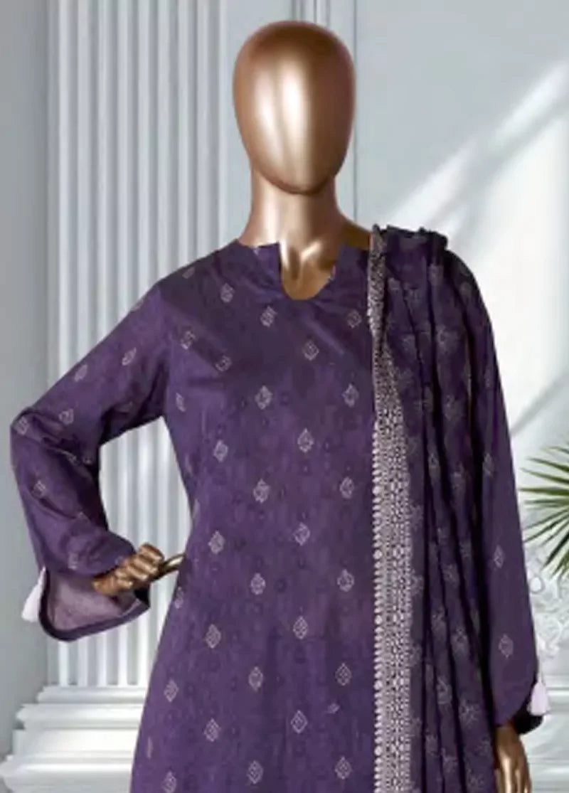 3 Piece Printed Purple Color Lawn Shirt with Trouser & Dupatta