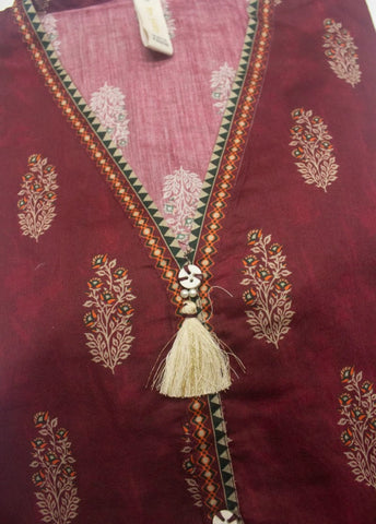 2 Piece Printed Stitched Maroon Color Lawn Shirt and Farshi Shalwar