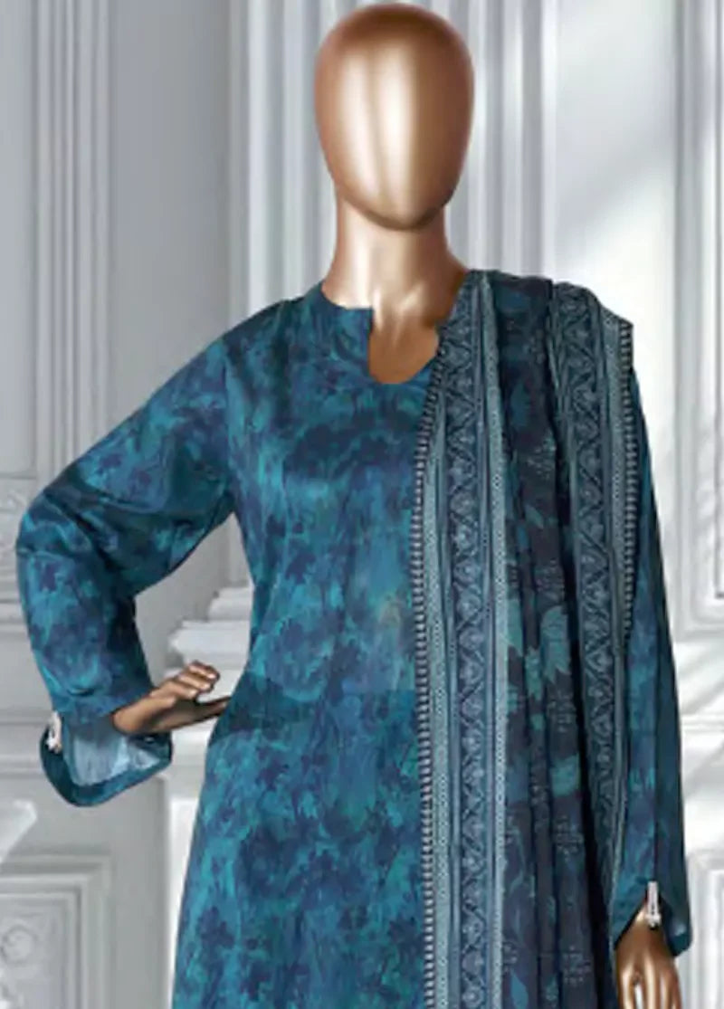 3 Piece Printed Blue Color Lawn Shirt with Trouser & Dupatta