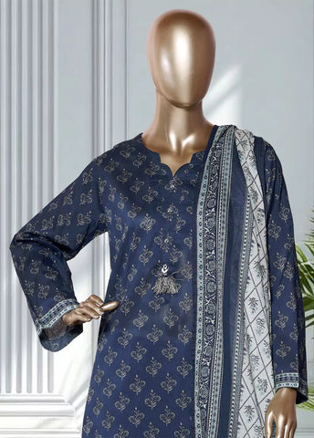 3 Piece Printed Navy Blue Color Lawn Shirt with Trouser & Dupatta