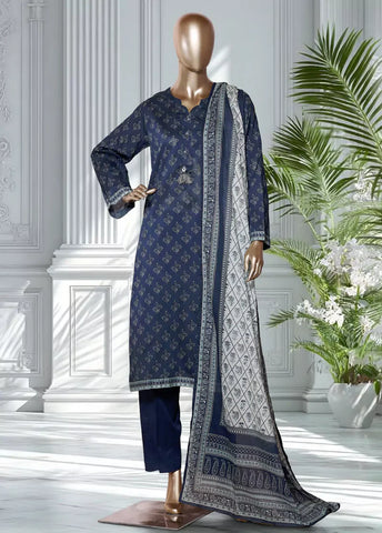 3 Piece Printed Navy Blue Color Lawn Shirt with Trouser & Dupatta
