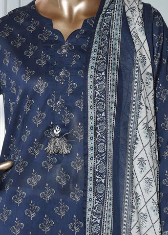 3 Piece Printed Navy Blue Color Lawn Shirt with Trouser & Dupatta