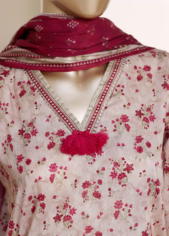 3 Piece Printed Offwhite Color Lawn Shirt with Trouser & Dupatta