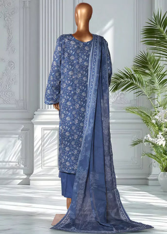 3 Piece Printed Sapphire Blue Color Lawn Shirt with Trouser & Dupatta