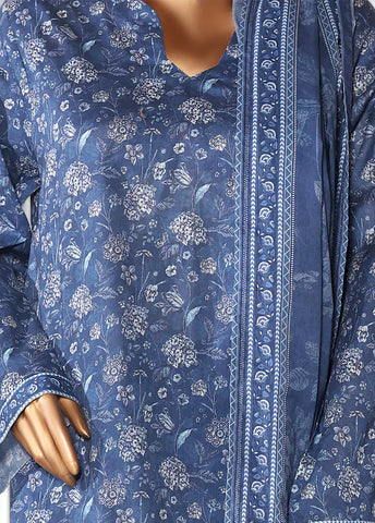 3 Piece Printed Sapphire Blue Color Lawn Shirt with Trouser & Dupatta