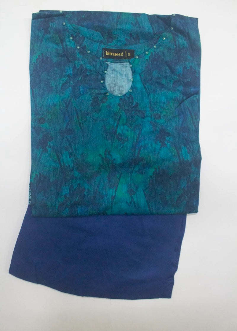 2 Piece Printed Stitched Blue Color Lawn Shirt and Farshi Trouser