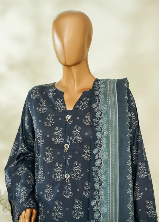 3 Piece Printed Navy Blue Color Lawn Shirt with Trouser & Dupatta