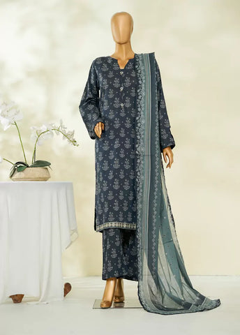 3 Piece Printed Navy Blue Color Lawn Shirt with Trouser & Dupatta