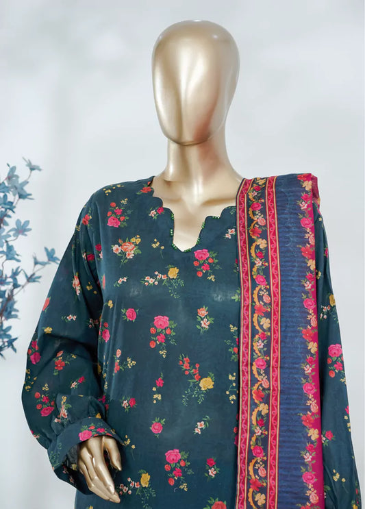 3 Piece Printed Teal Color Lawn Shirt with Trouser & Dupatta
