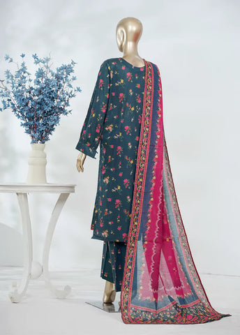 3 Piece Printed Teal Color Lawn Shirt with Trouser & Dupatta