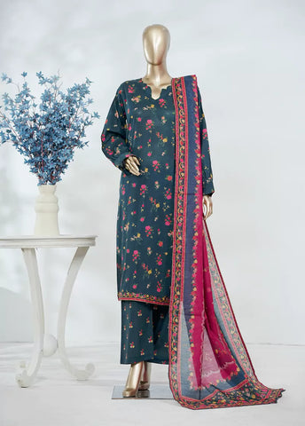 3 Piece Printed Teal Color Lawn Shirt with Trouser & Dupatta