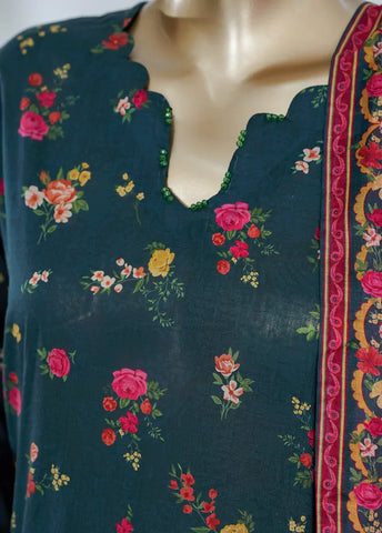 3 Piece Printed Teal Color Lawn Shirt with Trouser & Dupatta