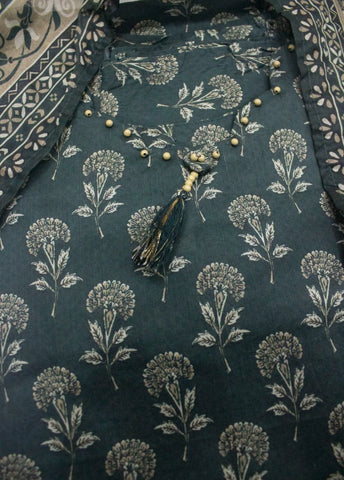 3 Piece Printed Stitched Bottle Green Color Lawn Shirt with Trouser & Dupatta