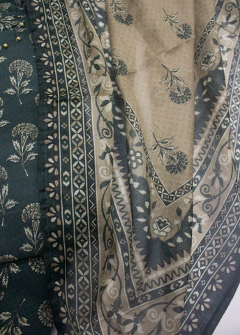 3 Piece Printed Stitched Bottle Green Color Lawn Shirt with Trouser & Dupatta