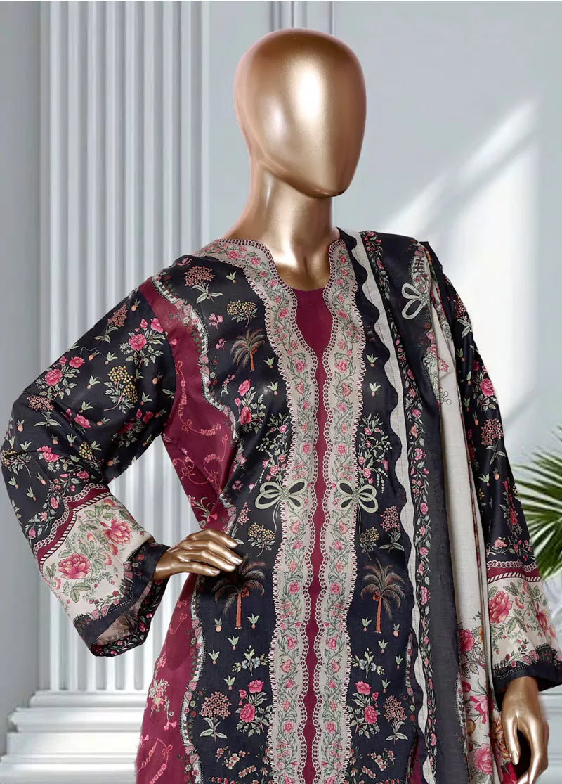 3 Piece Printed Black Color Lawn Shirt with Trouser & Dupatta
