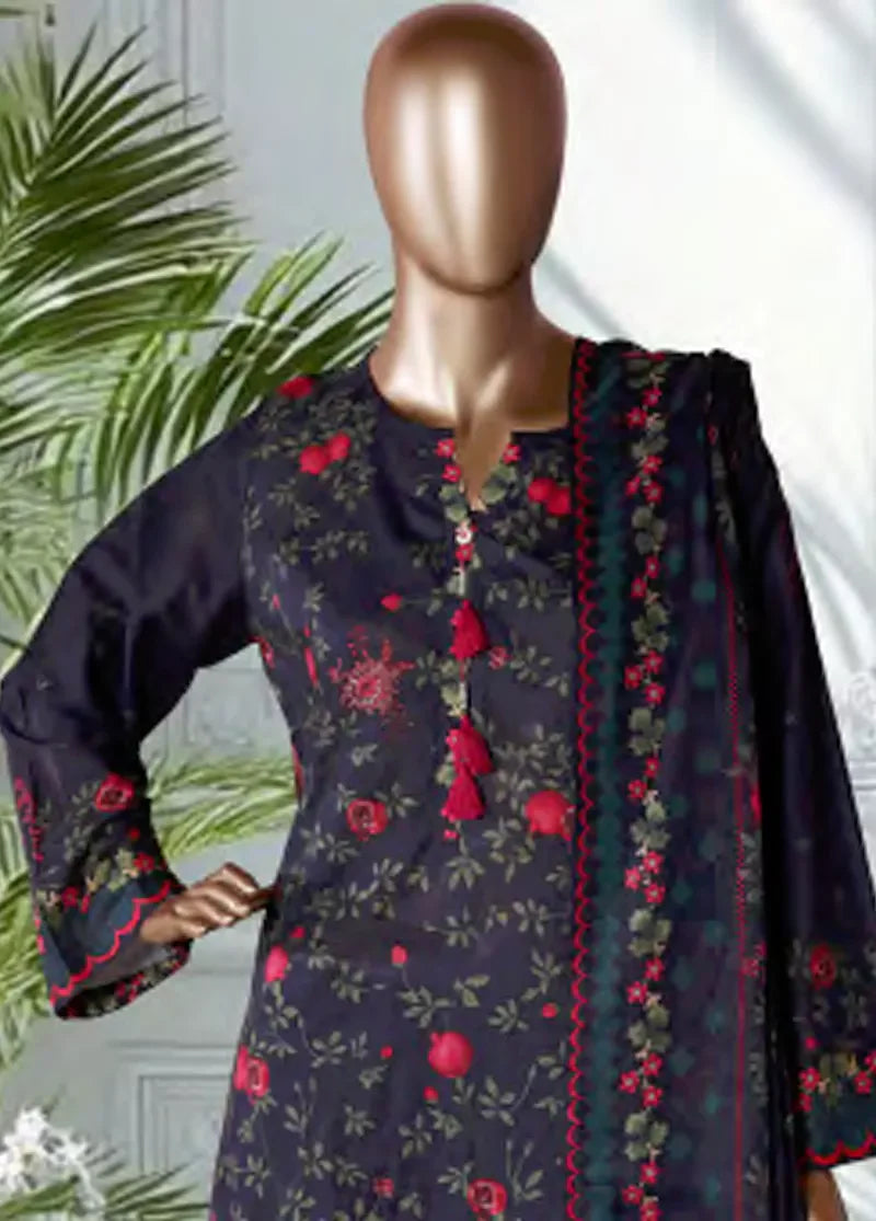 3 Piece Printed Navy Blue Color Lawn Shirt with Trouser & Dupatta