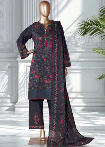3 Piece Printed Navy Blue Color Lawn Shirt with Trouser & Dupatta
