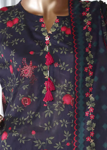 3 Piece Printed Navy Blue Color Lawn Shirt with Trouser & Dupatta