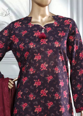 3 Piece Printed Purple Color Lawn Shirt with Trouser & Dupatta