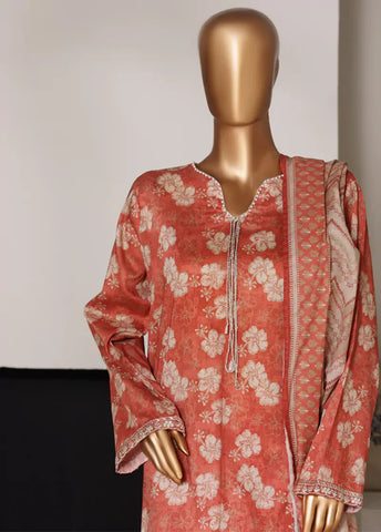 3 Piece Printed Salmon Pink Color Lawn Shirt with Trouser & Dupatta