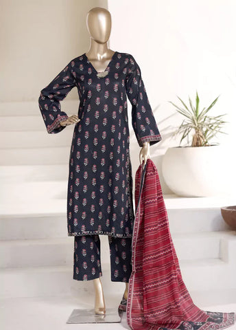 3 Piece Printed Navy Blue Color Lawn Shirt with Trouser & Dupatta