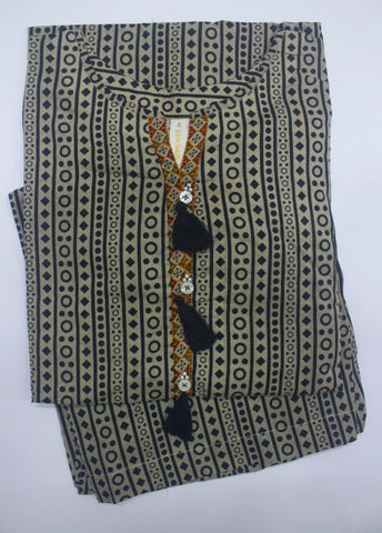 2 Piece Printed Stitched Beige & Black Color Lawn Shirt and Farshi Trouser