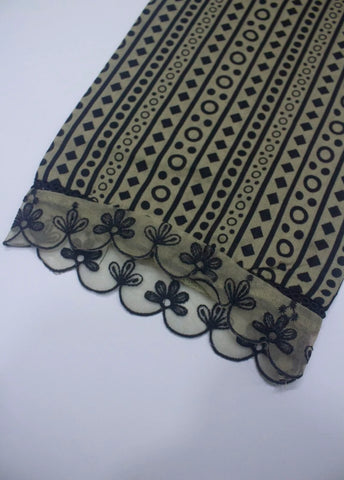 2 Piece Printed Stitched Beige & Black Color Lawn Shirt and Farshi Trouser