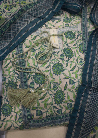 3 Piece Printed Stitched Blue Color Lawn Frock with Trouser & Dupatta