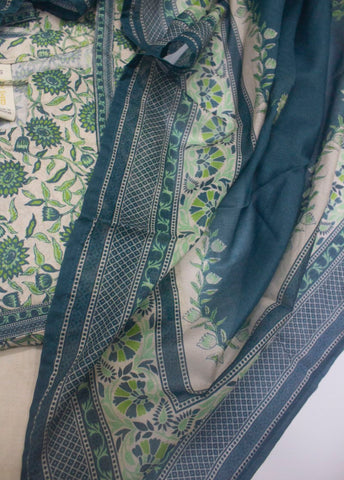 3 Piece Printed Stitched Blue Color Lawn Frock with Trouser & Dupatta