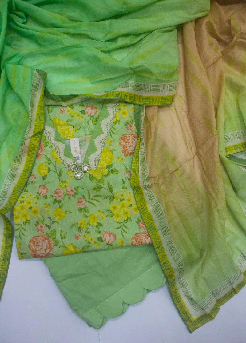 3 Piece Printed Stitched Seafoam Green Color Lawn Shirt with Farshi Shalwar & Dupatta