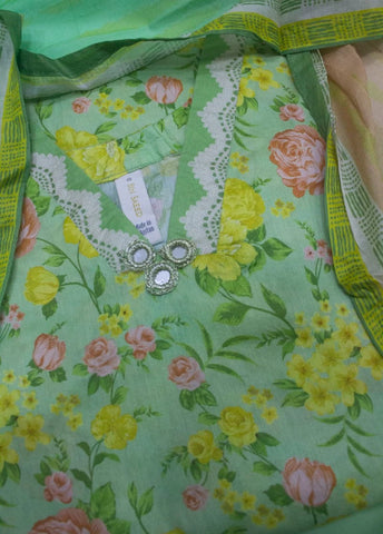 3 Piece Printed Stitched Seafoam Green Color Lawn Shirt with Farshi Shalwar & Dupatta