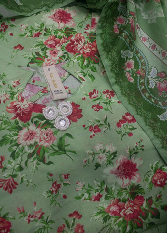 3 Piece Printed Stitched Pastel Green Color Lawn Shirt with Farshi Shalwar & Dupatta
