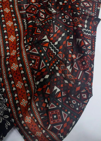 3 Piece Printed Stitched Black & White Color Cotton Shirt with Farshi Shalwar & Dupatta