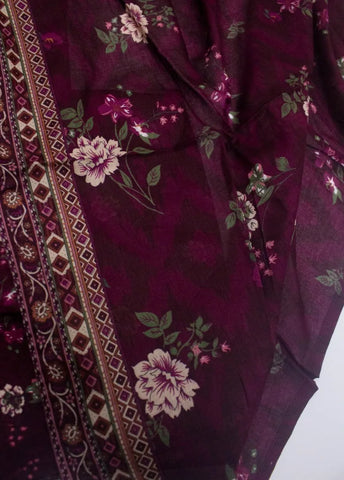 3 Piece Printed Stitched Maroon Color Cotton Shirt with Farshi Shalwar & Dupatta