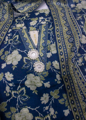 3 Piece Printed Stitched Navy Blue Color Lawn Shirt with Farshi Shalwar & Dupatta