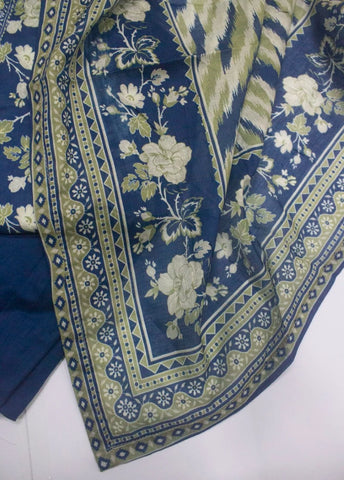 3 Piece Printed Stitched Navy Blue Color Lawn Shirt with Farshi Shalwar & Dupatta