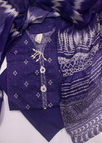 3 Piece Printed Stitched Color Purple Lawn Shirt with Farshi Shalwar & Dupatta