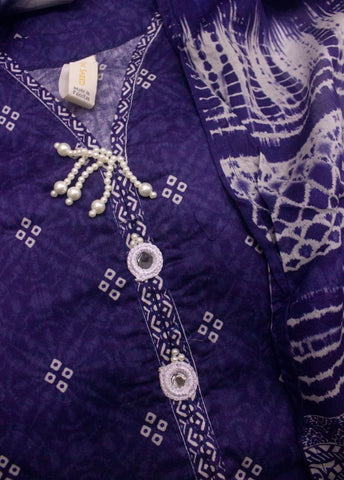 3 Piece Printed Stitched Color Purple Lawn Shirt with Farshi Shalwar & Dupatta