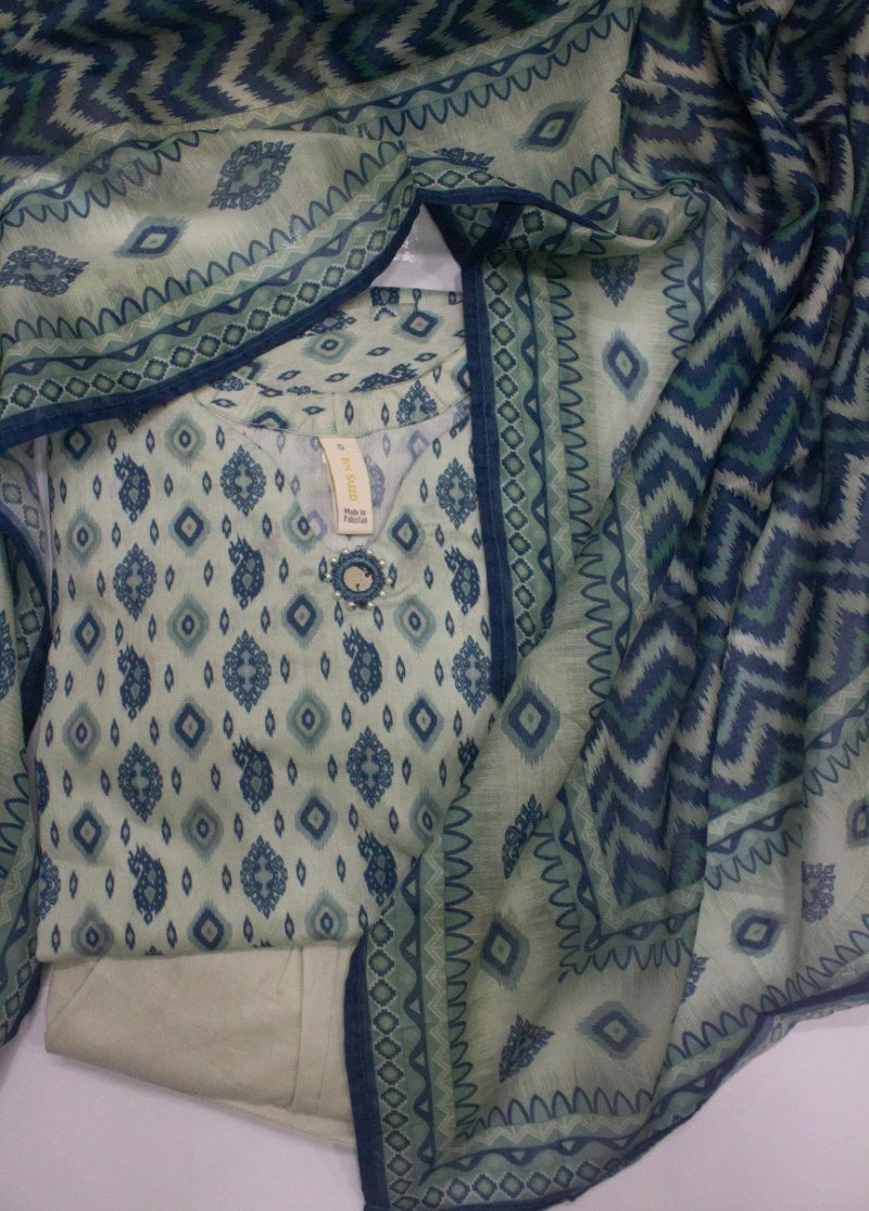 3 Piece Printed Stitched MultiColor Lawn Shirt with Farshi Shalwar & Dupatta