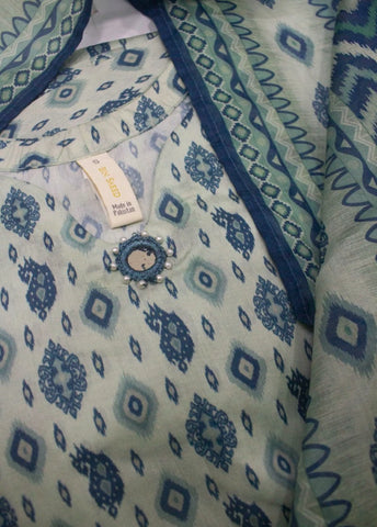 3 Piece Printed Stitched MultiColor Lawn Shirt with Farshi Shalwar & Dupatta