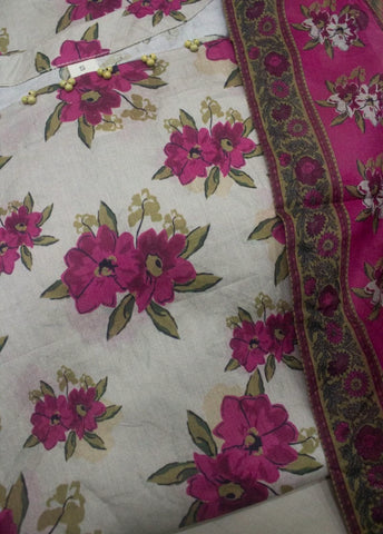 3 Piece Printed Stitched Off White Color Lawn Shirt with Farshi Shalwar & Dupatta
