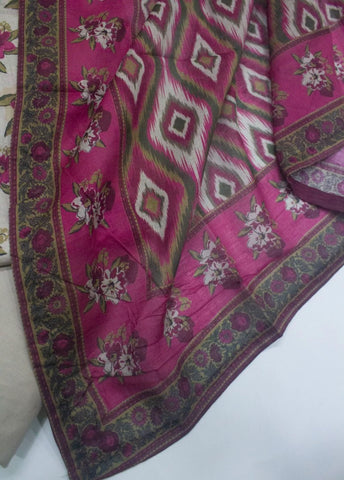 3 Piece Printed Stitched Off White Color Lawn Shirt with Farshi Shalwar & Dupatta