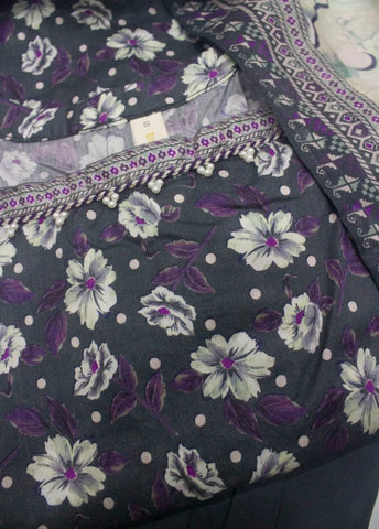 3 Piece Printed Stitched Grey Color Lawn Shirt with Farshi Shalwar & Dupatta